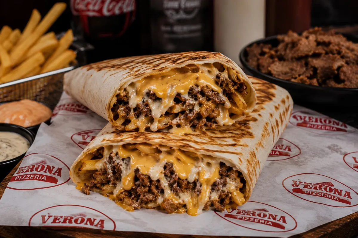 Wrap relleno de carne y queso fundido
